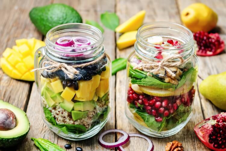 Mixed Salad Jars with Pineapple Jicama Dressing & Marinade
