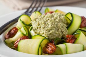 Zucchini Pasta with Pepita Lime Sauce made with our Pepita Lime Dip & Spread